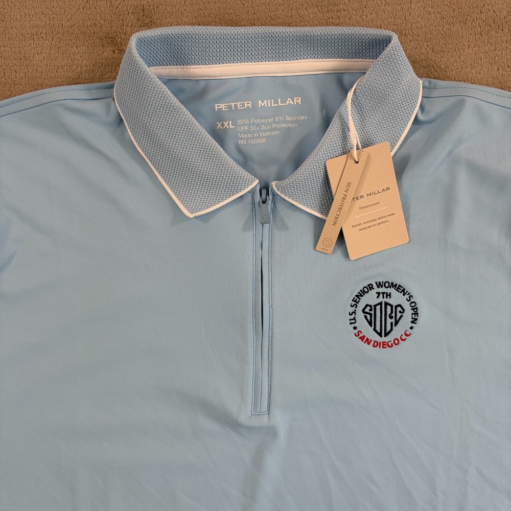 Peter Millar x San Diego CC US Open Keswick Zip Polo Shirt 2XL Blue NWT $110